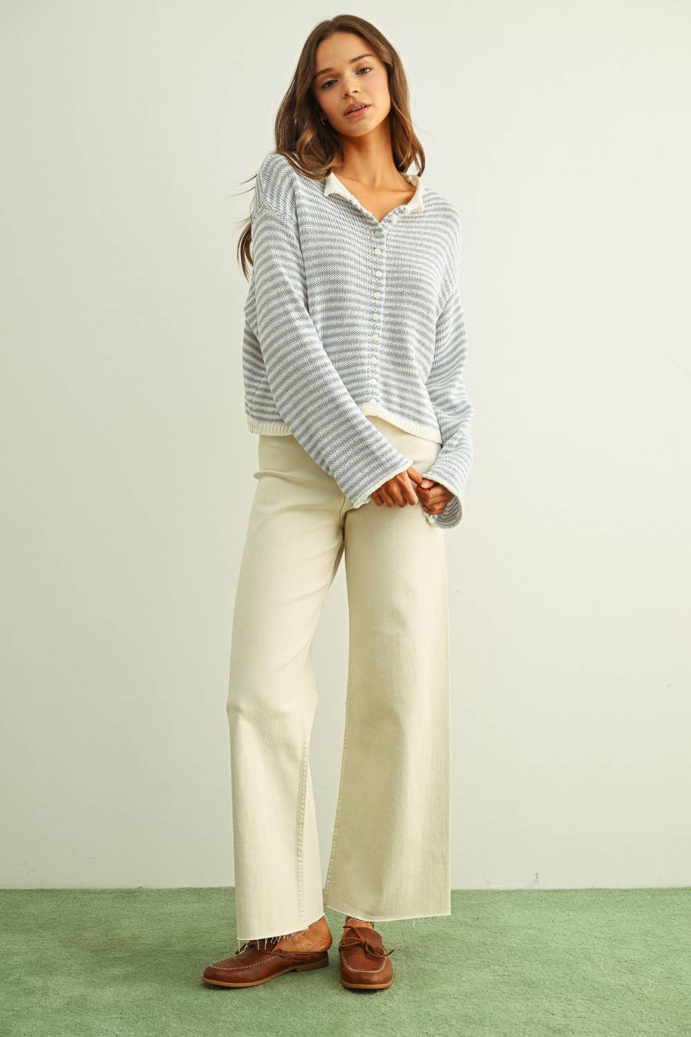 STRIPE BUTTON KNIT CARDI