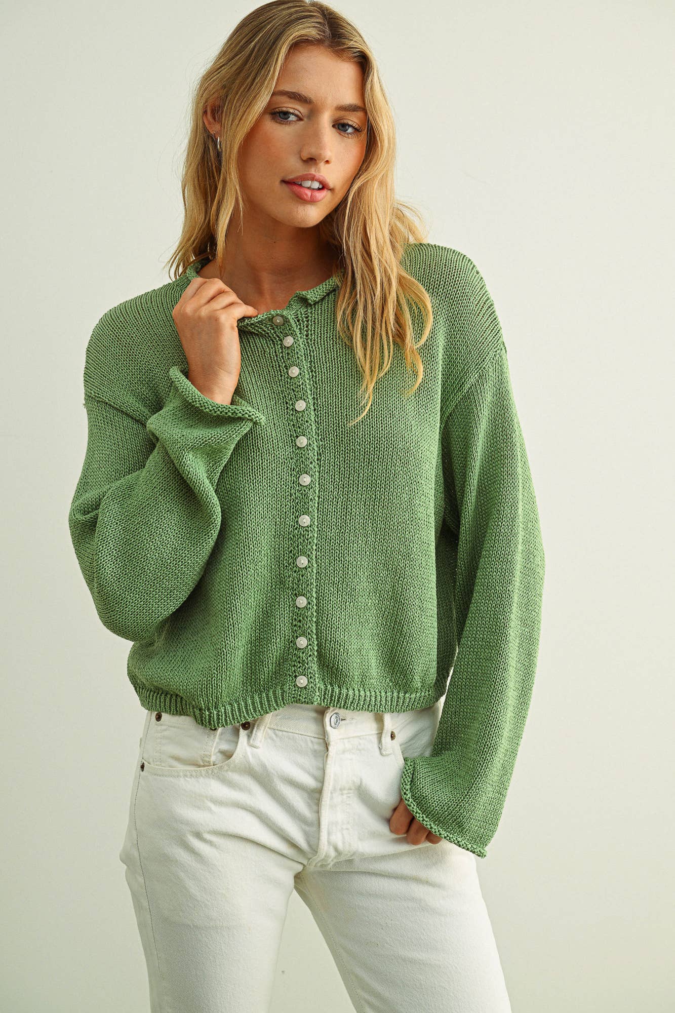 Matcha Button Front Cardi