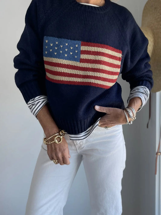 Vintage Acrylic Campus Flag Sweater