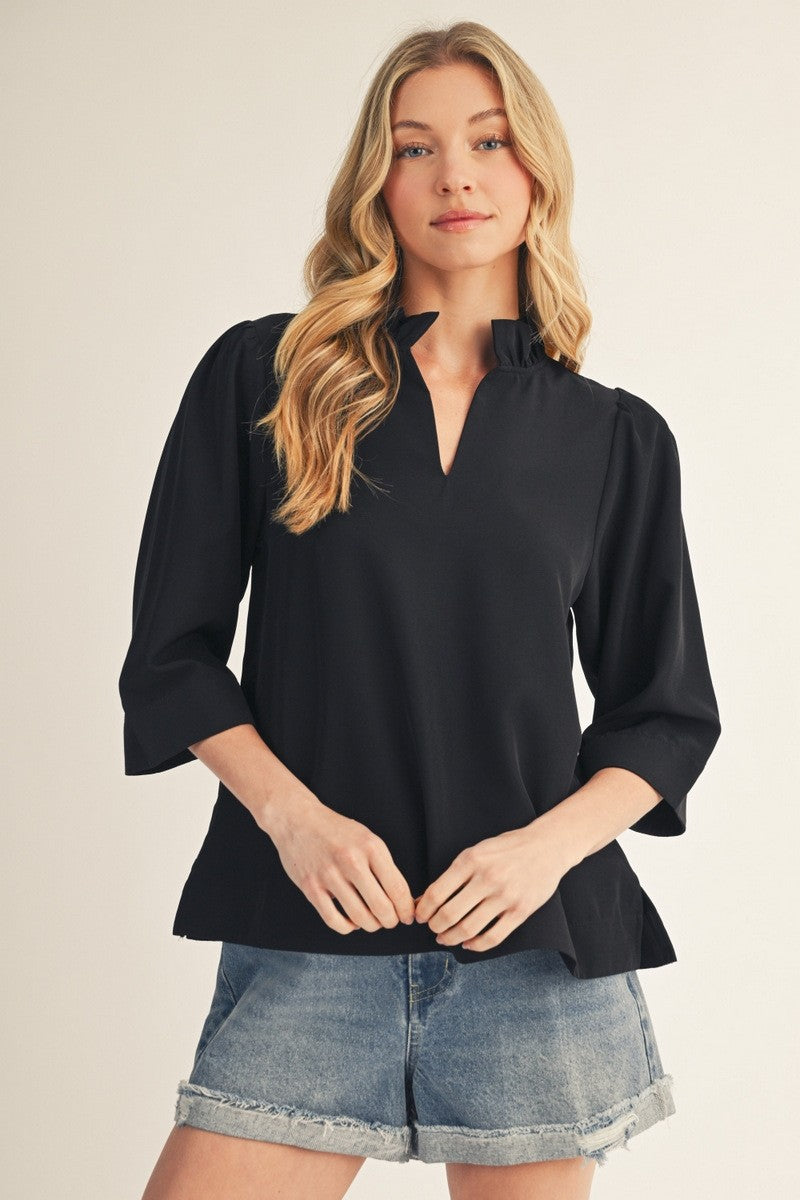 Ruffled Neck Crinkle Top