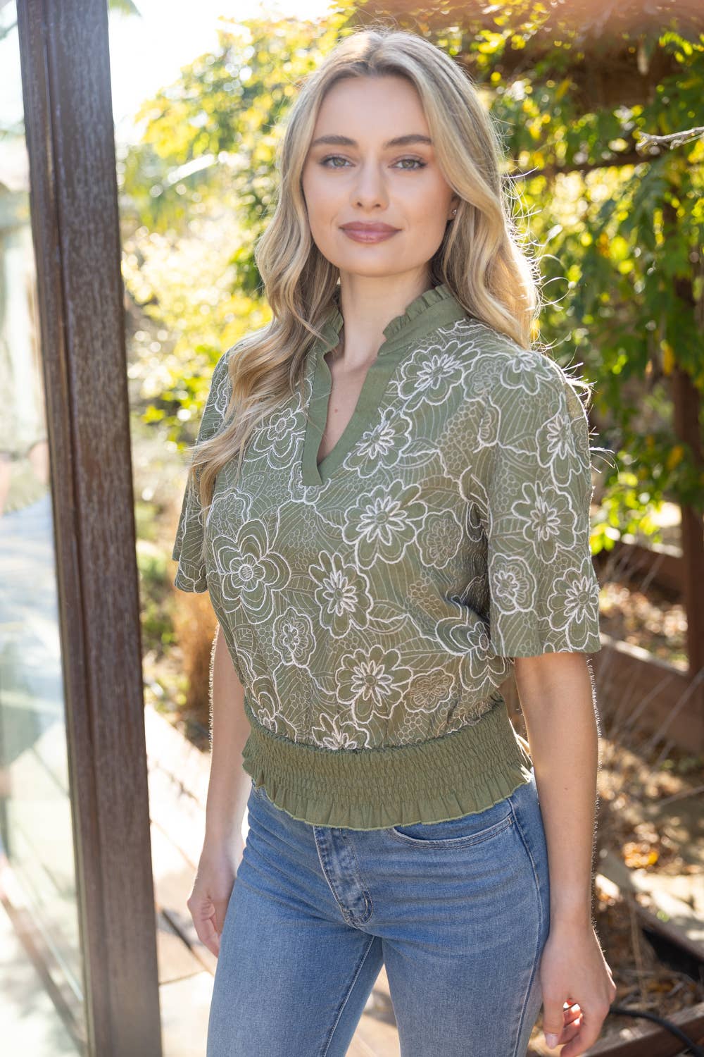 Smocked Green Floral
