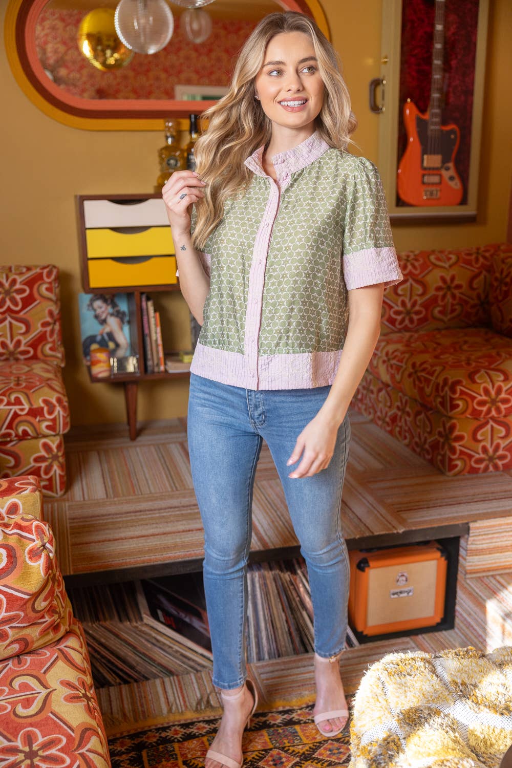 Mixed Print Button Down