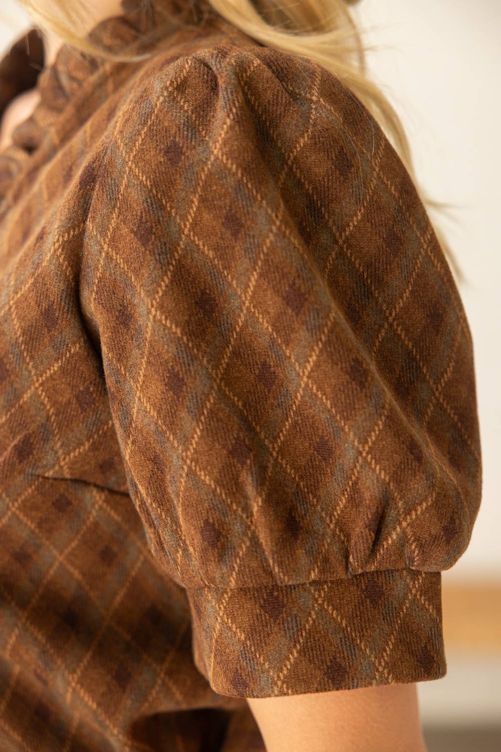 V-Neck Argyle Plaid Flannel Top