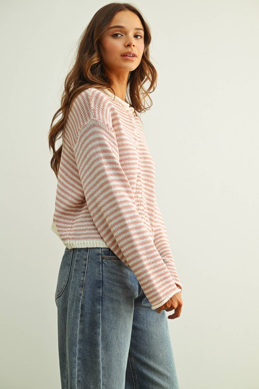 STRIPE BUTTON KNIT CARDI