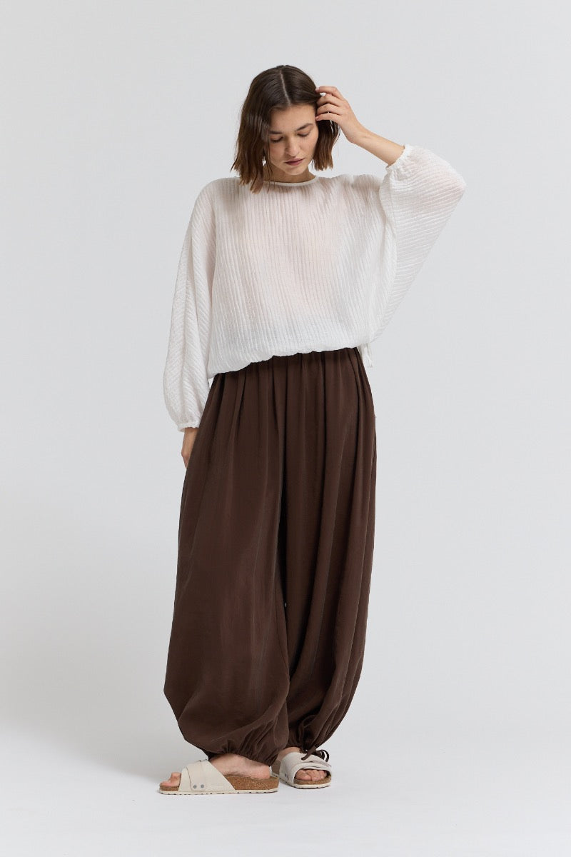 Shirred Sleeve Tencel Blouse