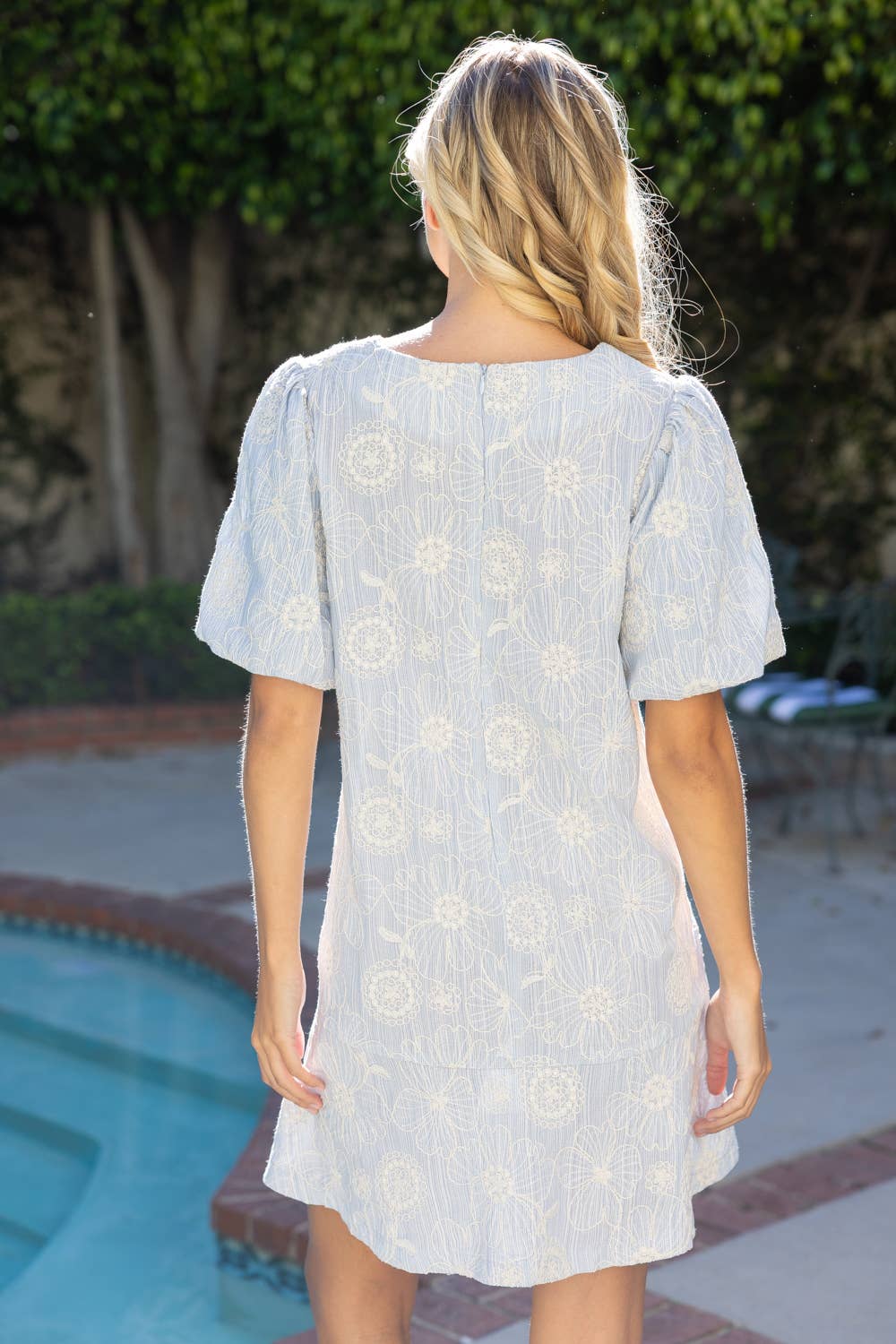 Floral Embroidered Flared Hem