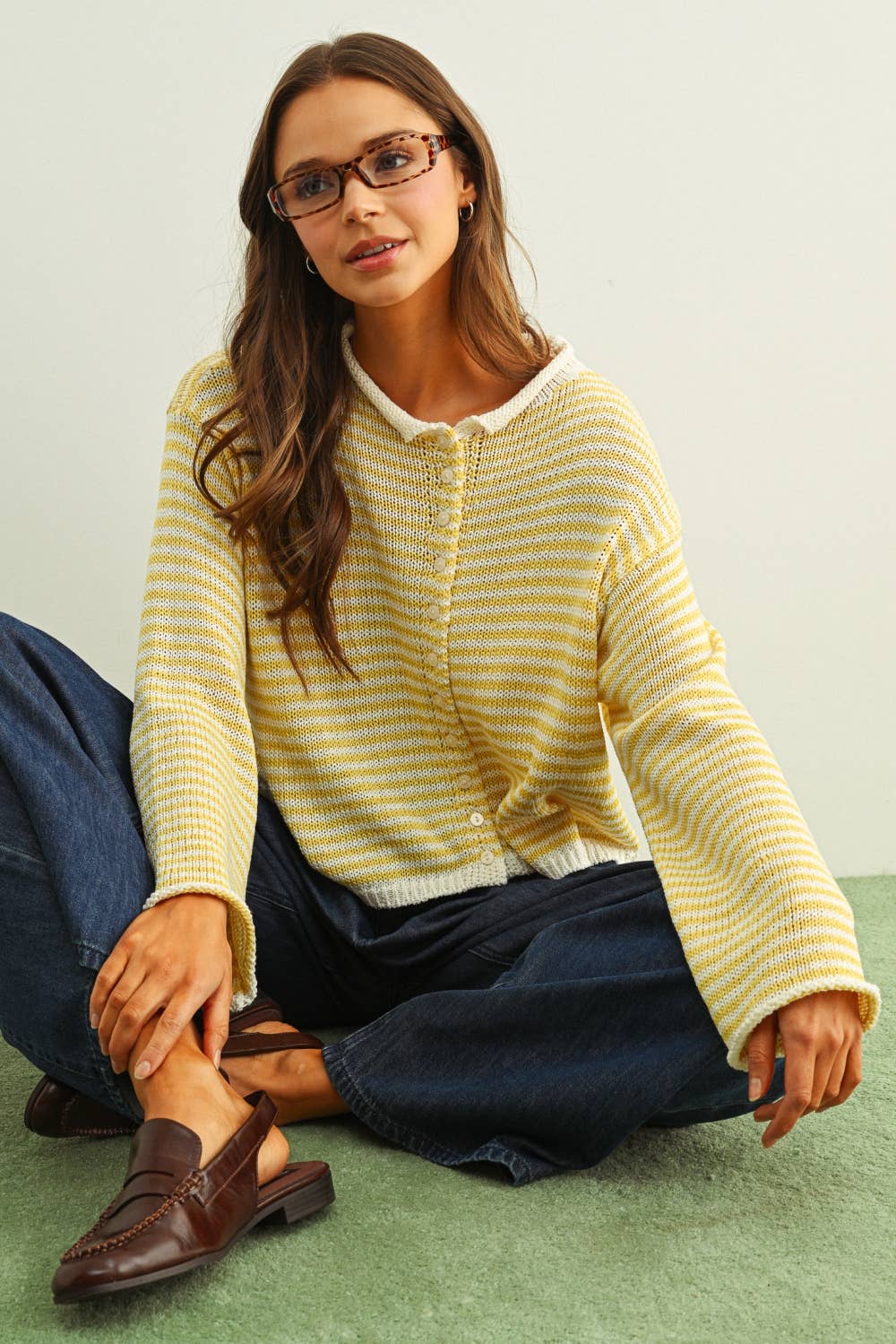STRIPE BUTTON KNIT CARDI