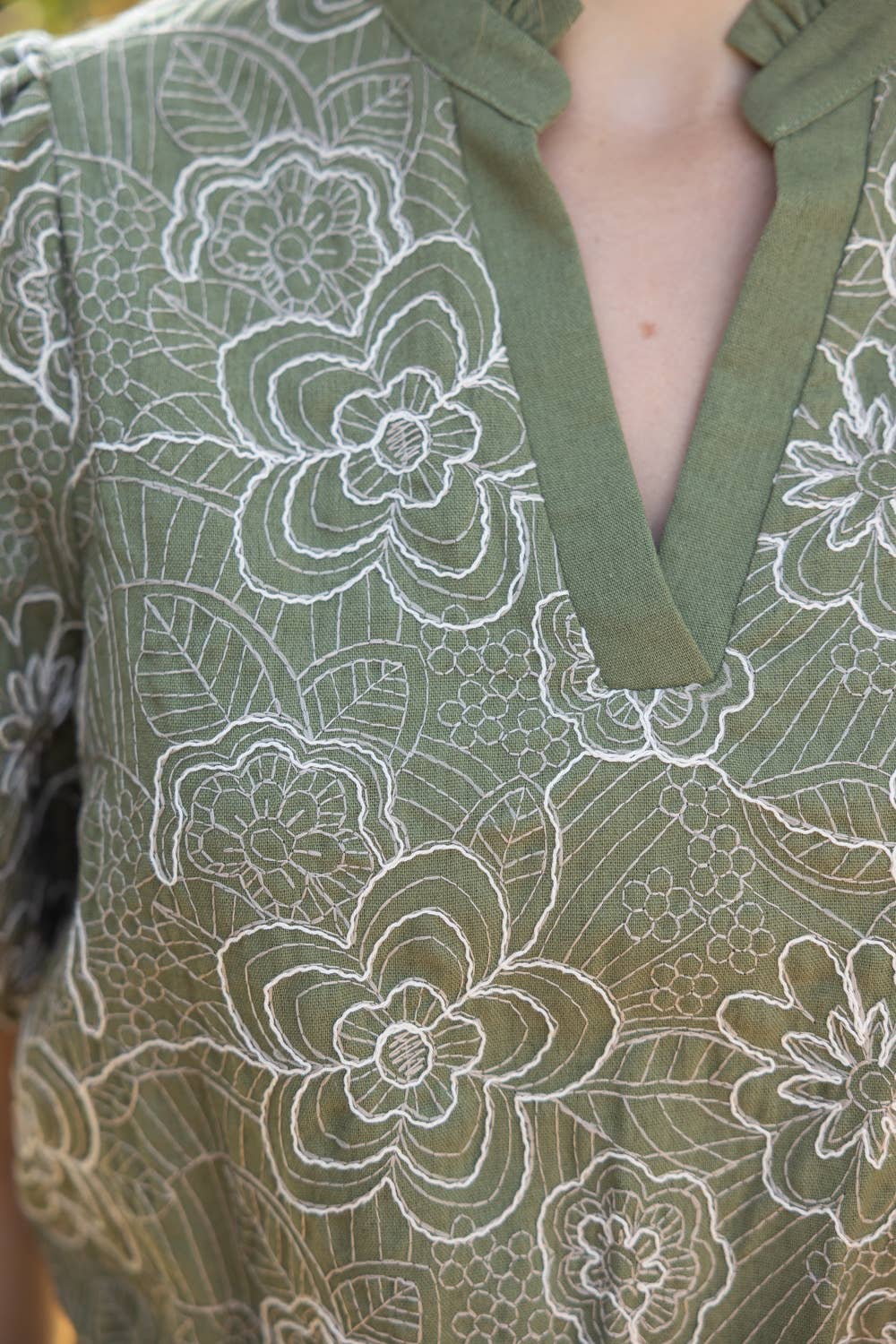 Smocked Green Floral