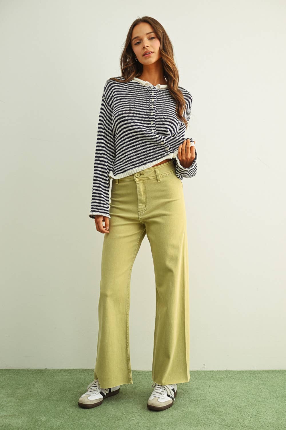 STRIPE BUTTON KNIT CARDI