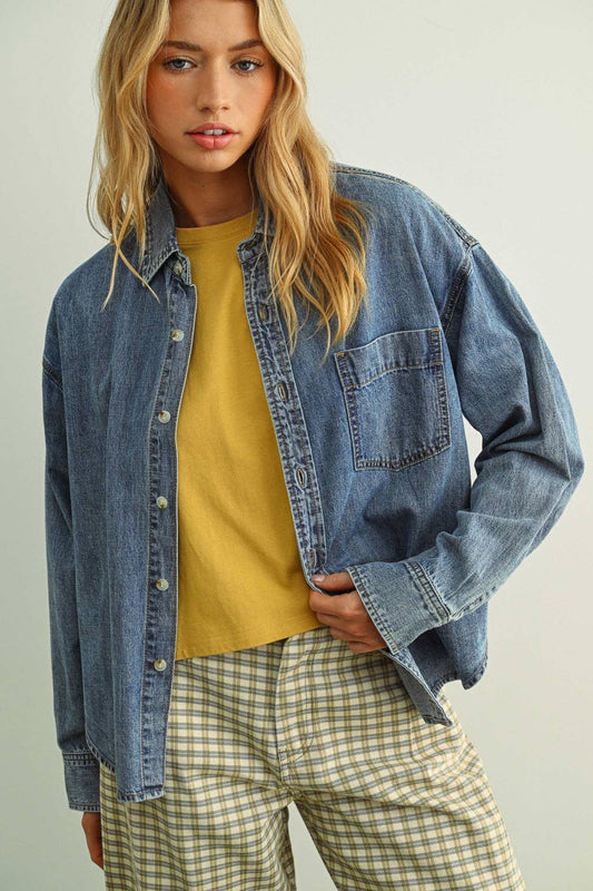 WASHED DENIM BUTTON DOWN