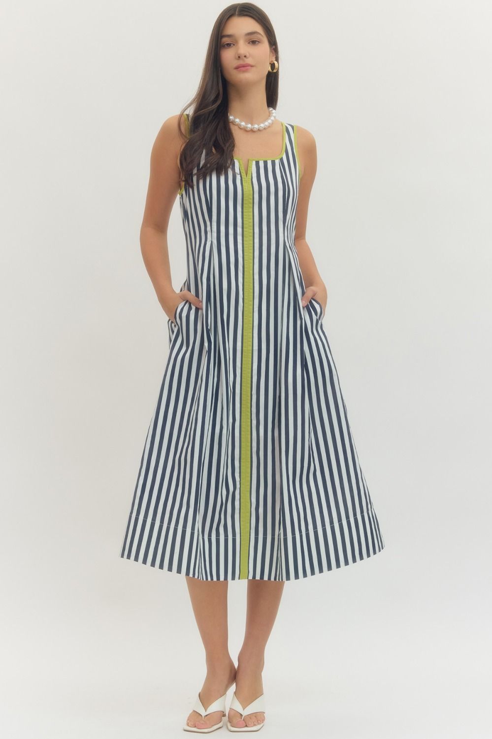 Striped Sleeveless Midi