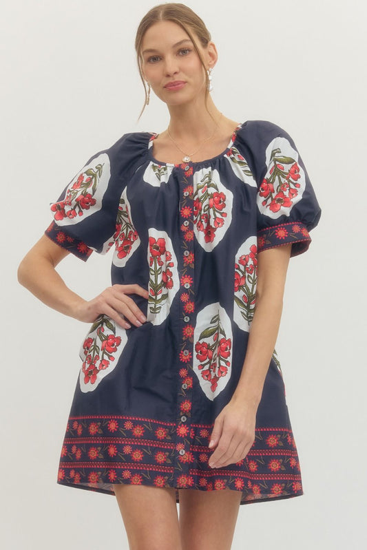 Floral Puff Sleeve Mini