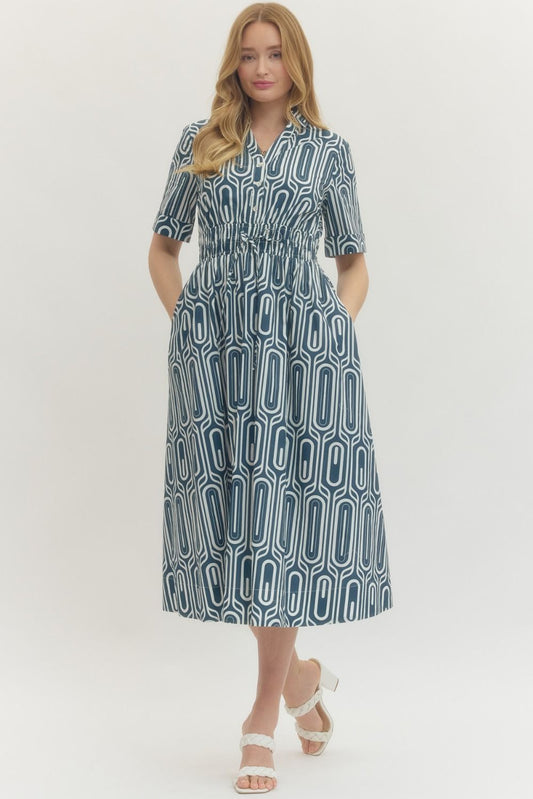 Navy Geometric Midi