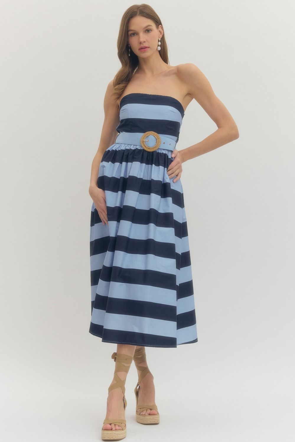 Striped Strapless Midi