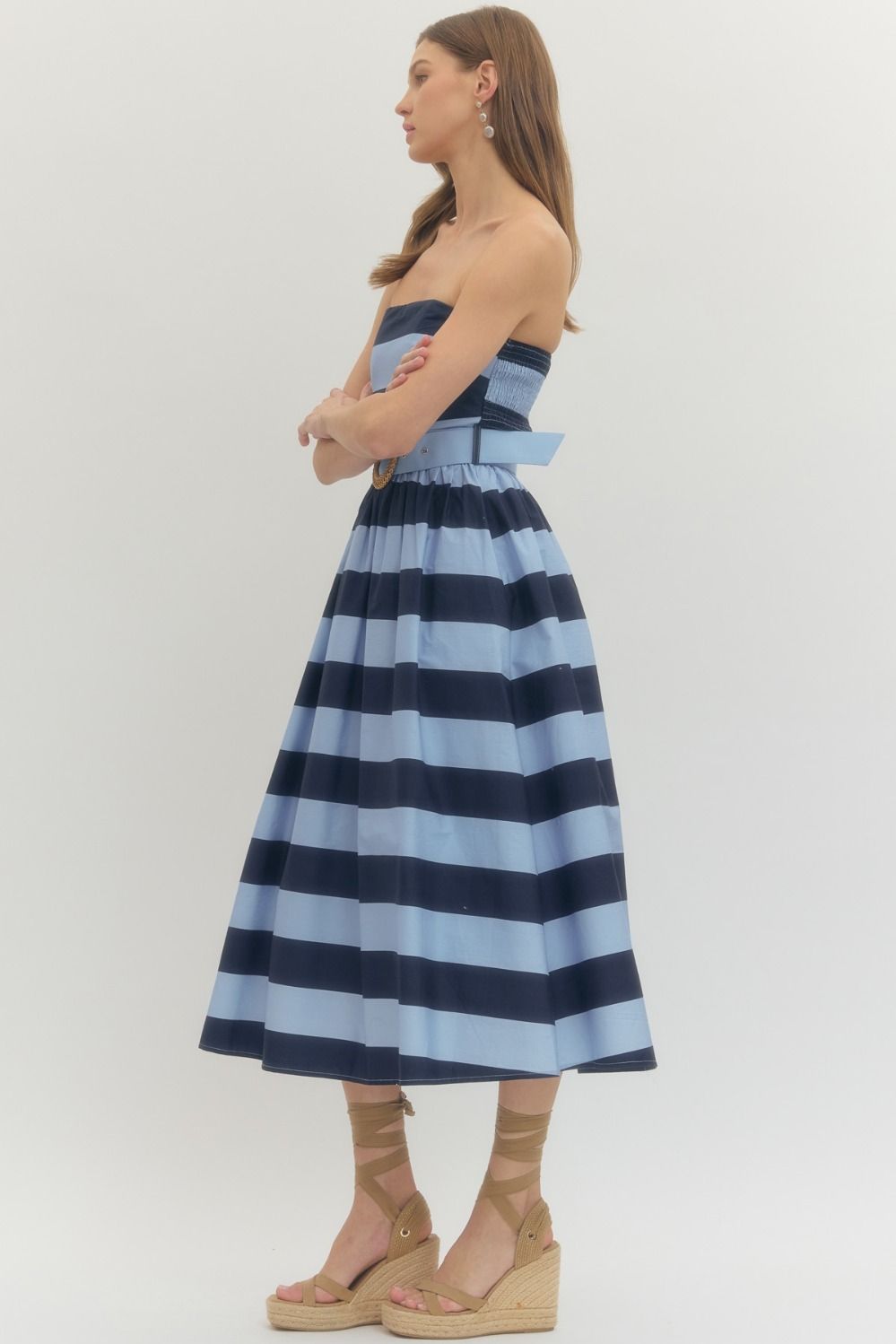 Striped Strapless Midi