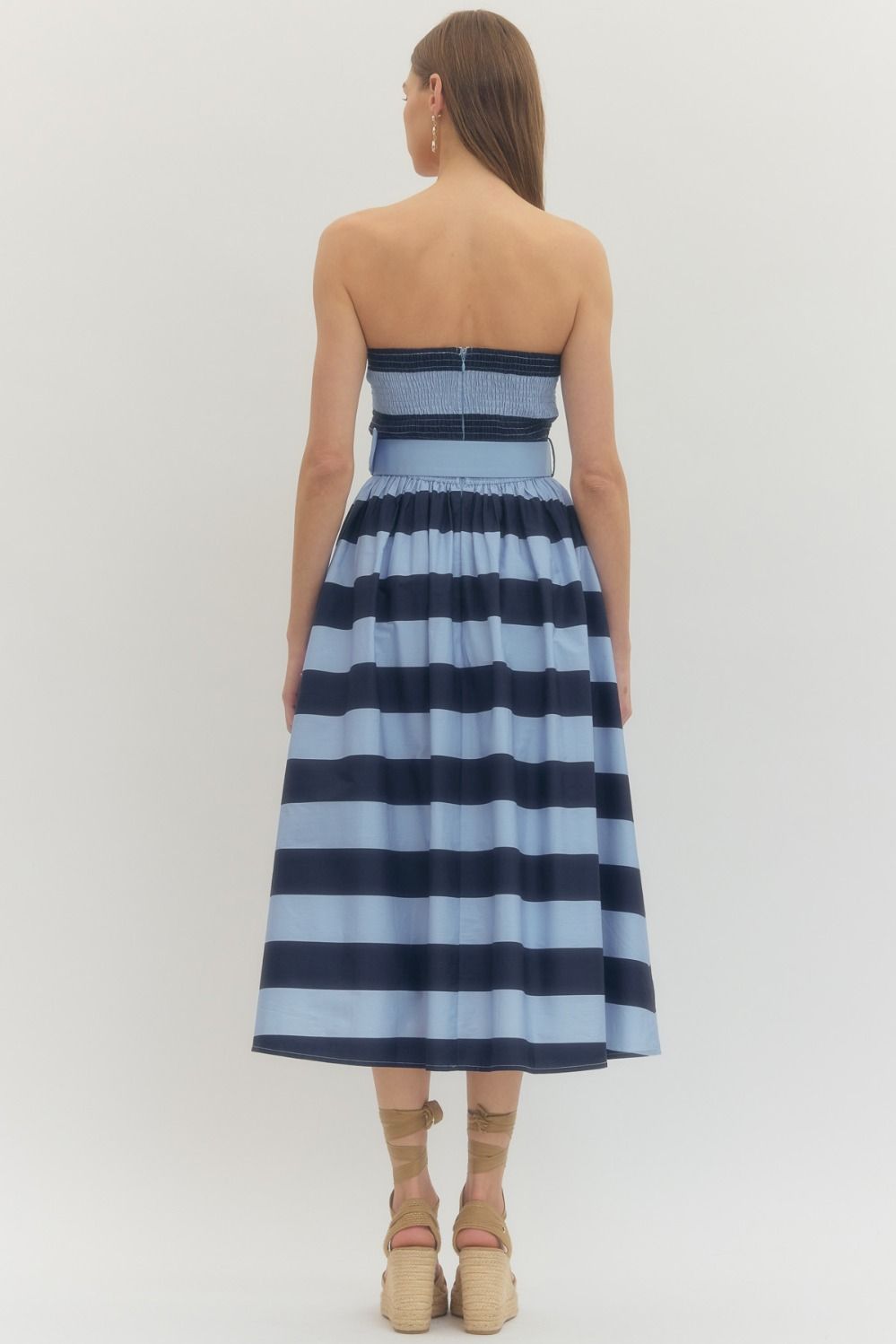 Striped Strapless Midi