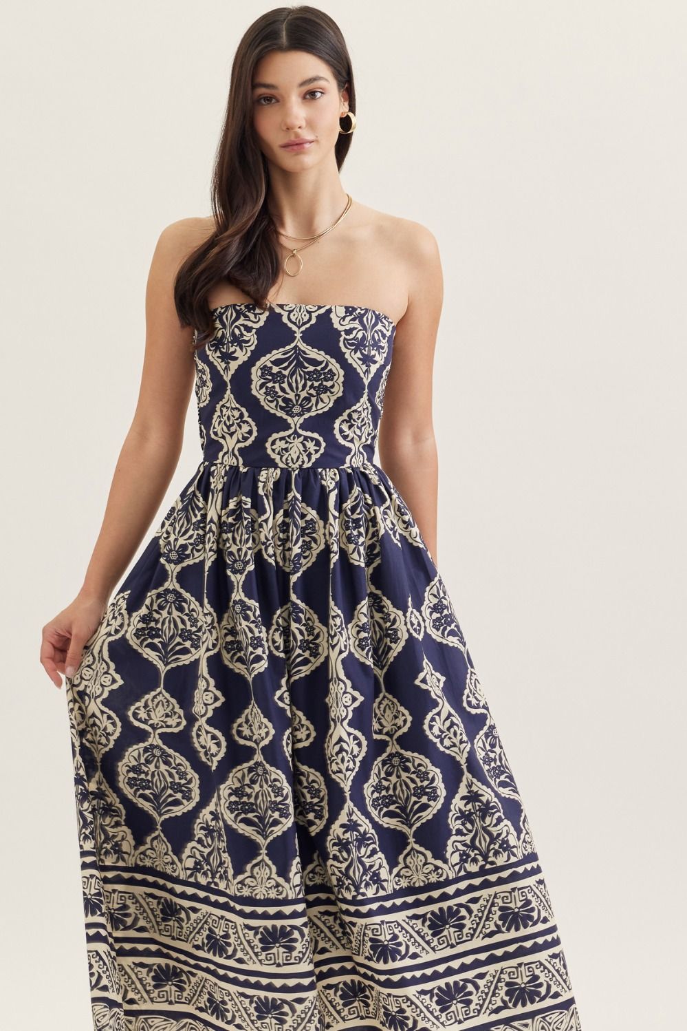 Navy Strapless Midi
