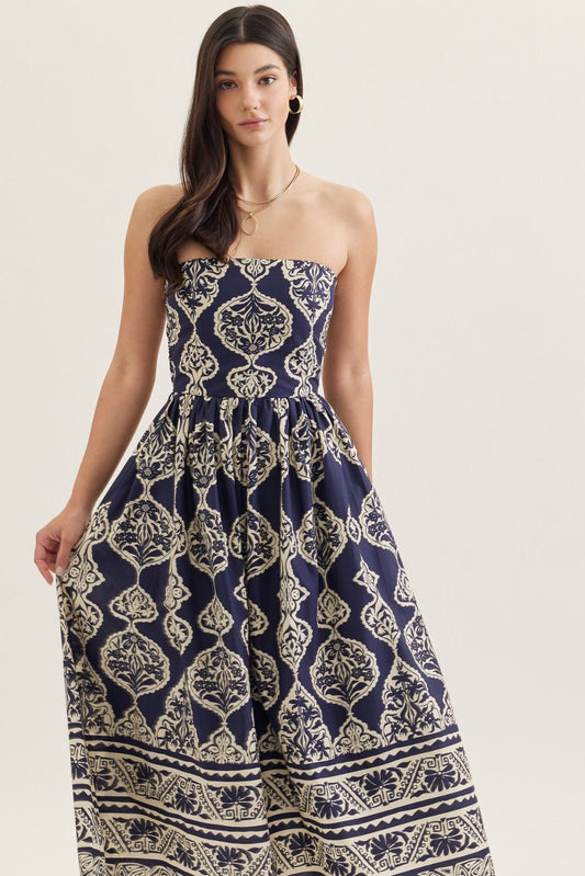 Navy Strapless Midi