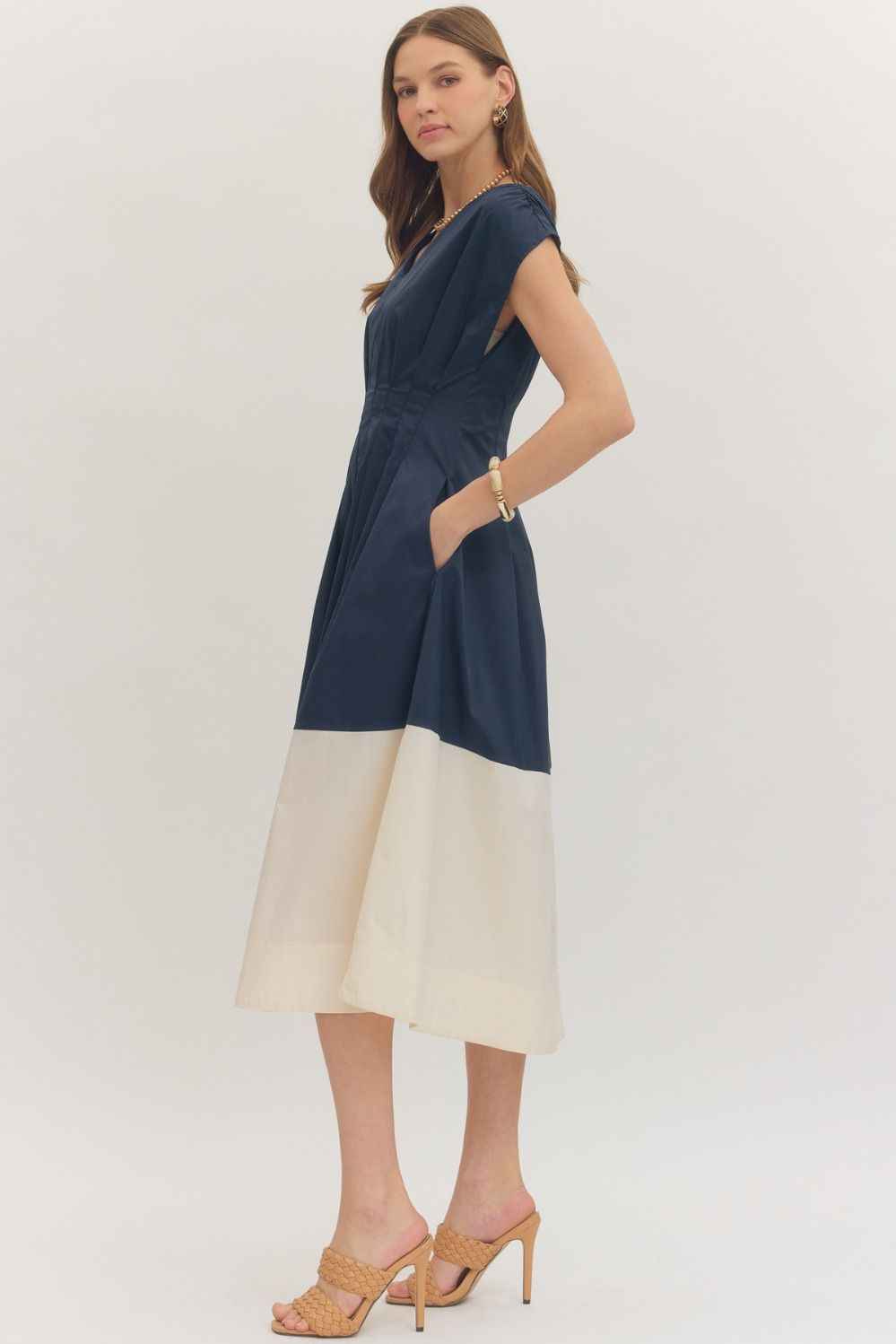 Navy Cap Sleeve Midi