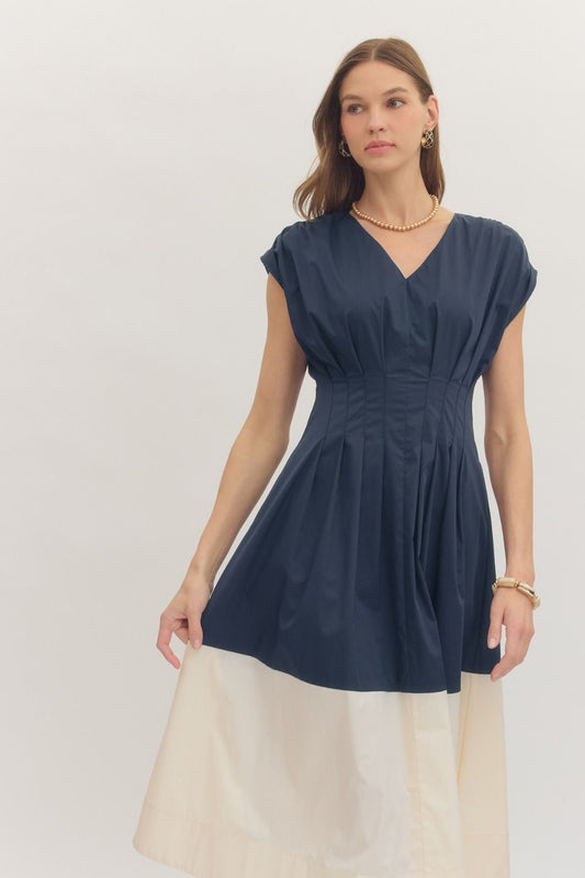 Navy Cap Sleeve Midi