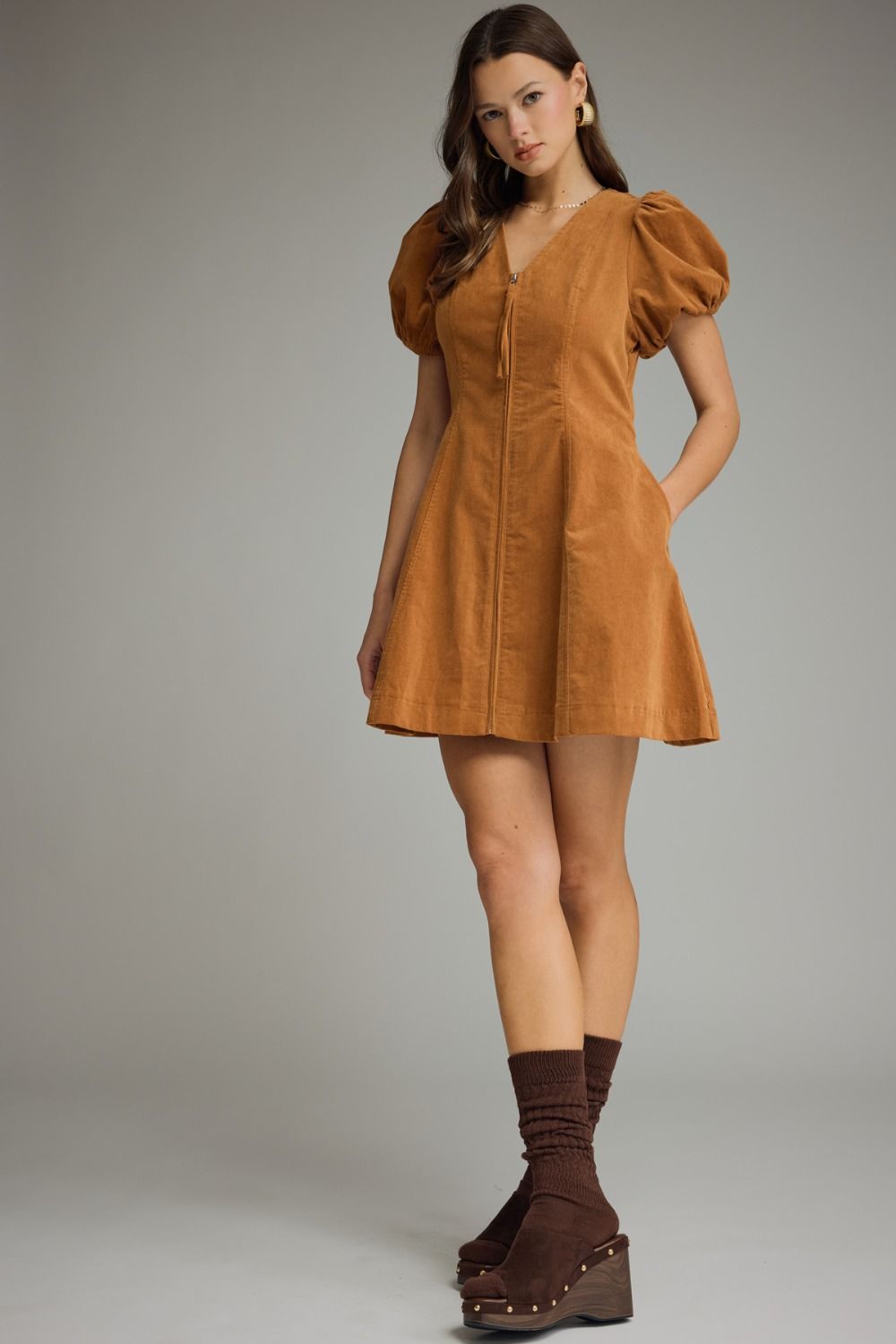 Camel Puff Sleeve Mini