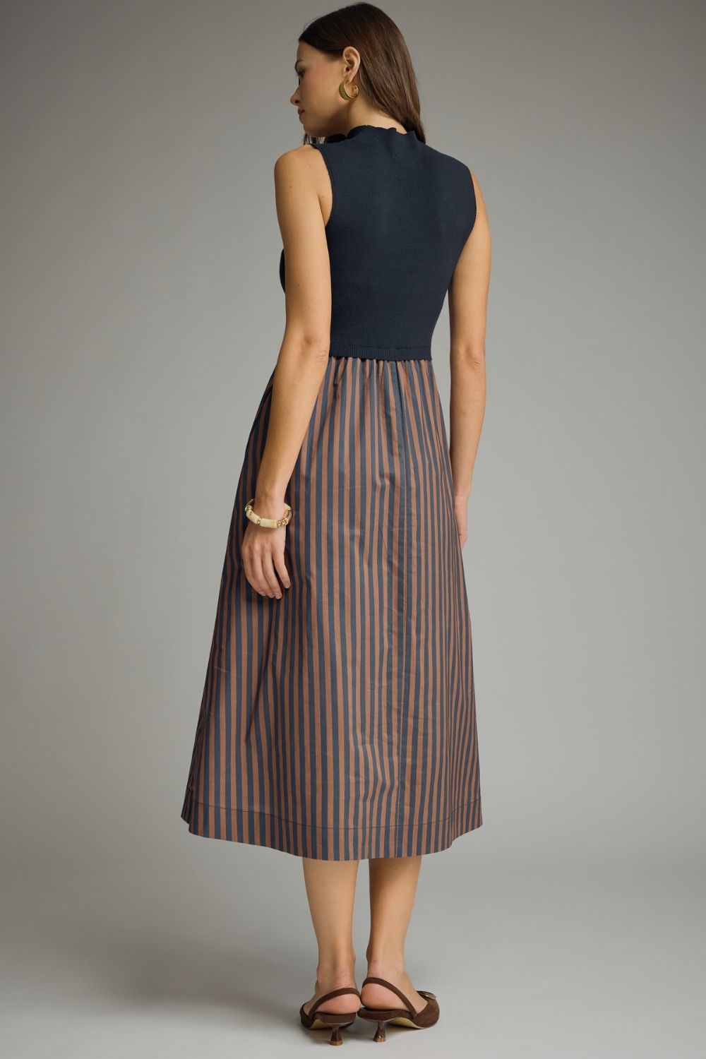 Ella Navy and Brown Striped Dress
