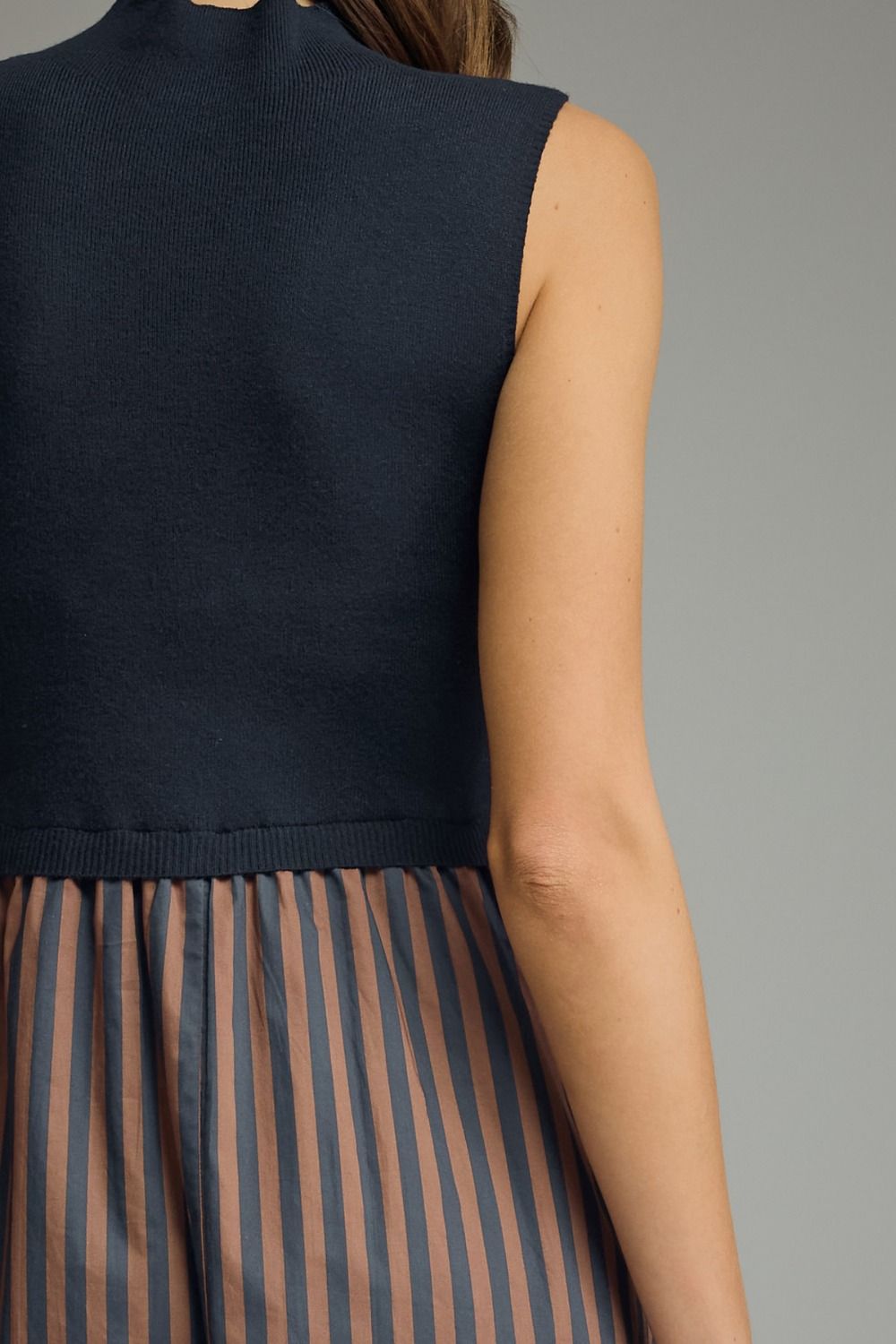 Ella Navy and Brown Striped Dress