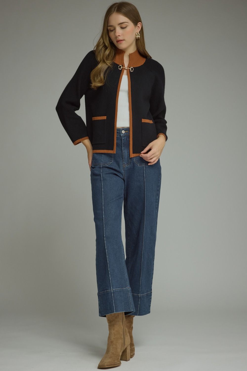 Black and Brown Sweater Jacket