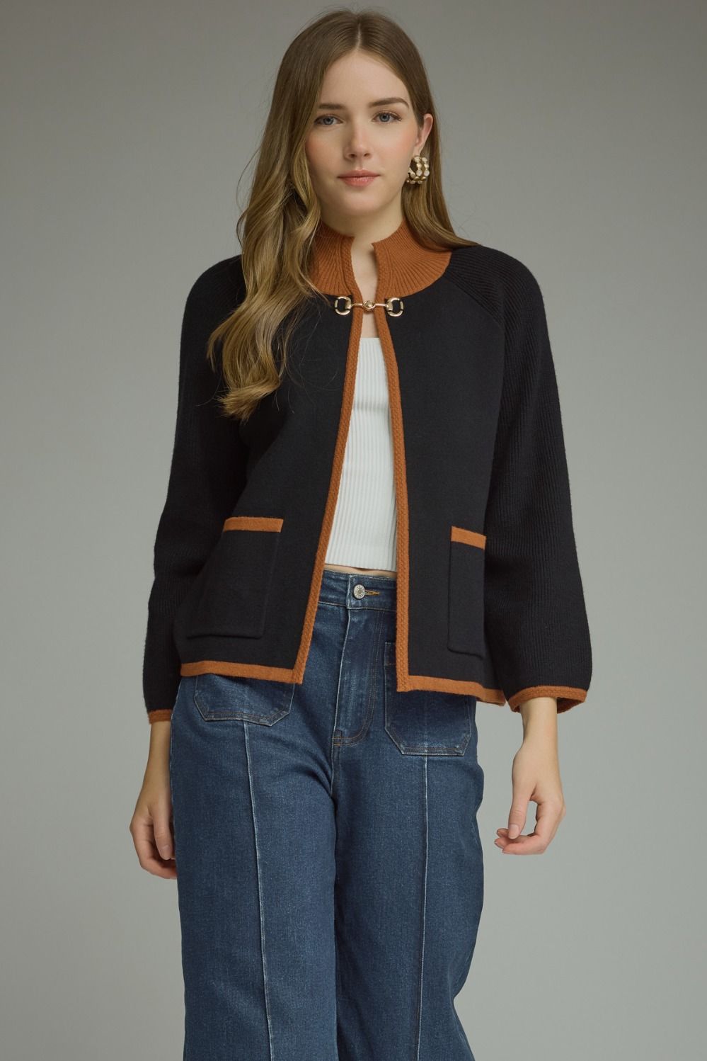 Black and Brown Sweater Jacket