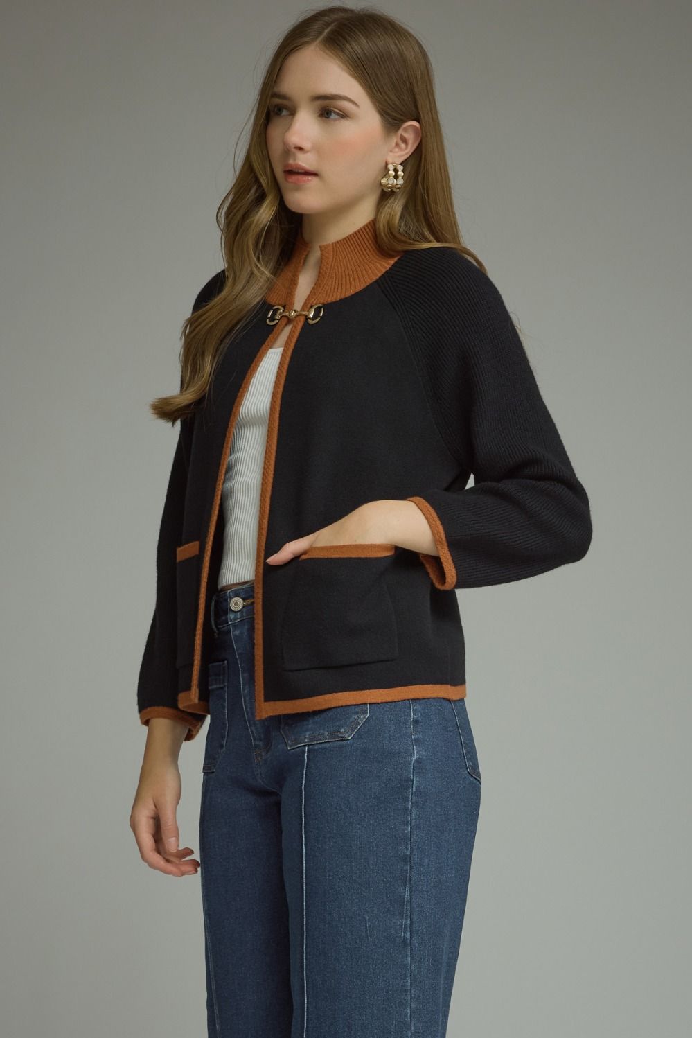 Black and Brown Sweater Jacket