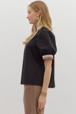 E Puff Sleeve Vneck Top