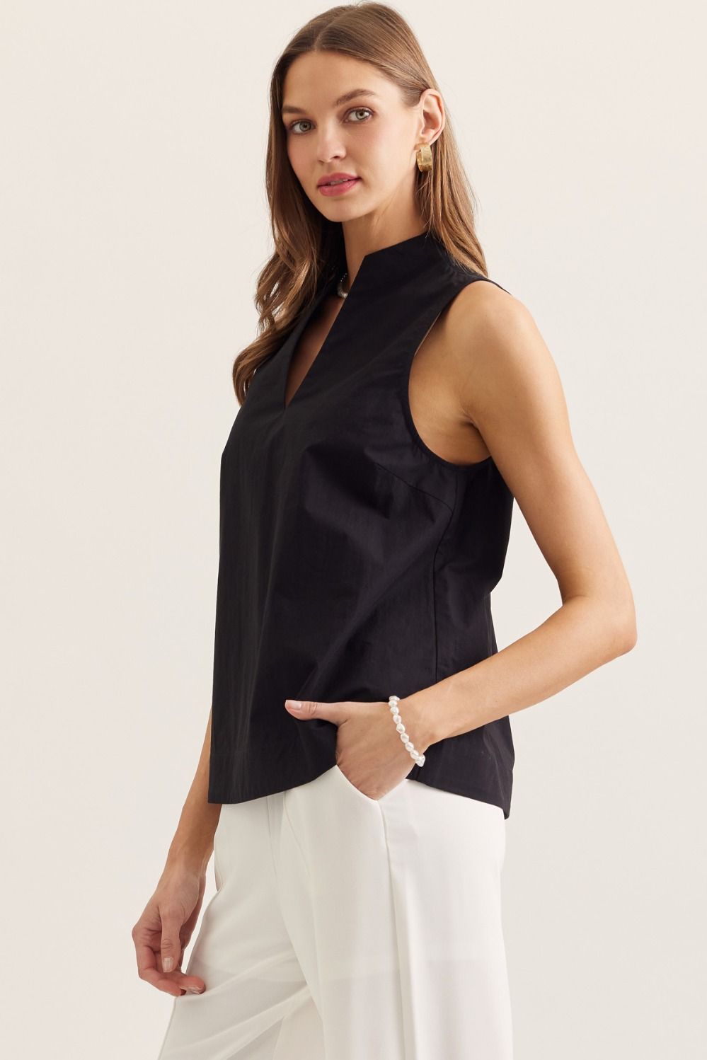 Black Split V Top