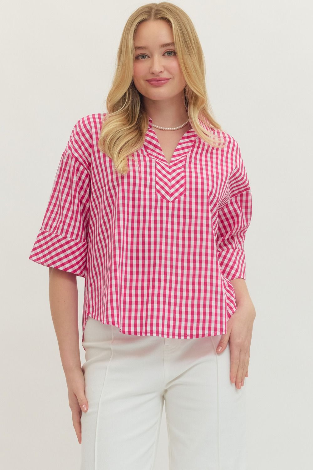 Gingham 3/4 Sleeve