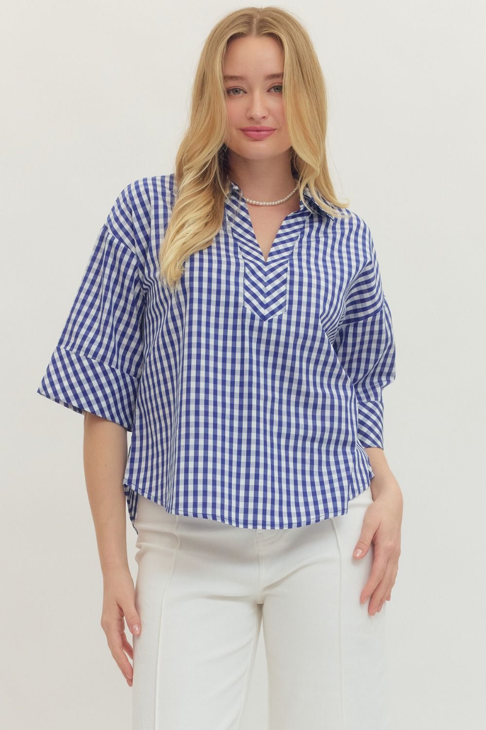 Gingham 3/4 Sleeve