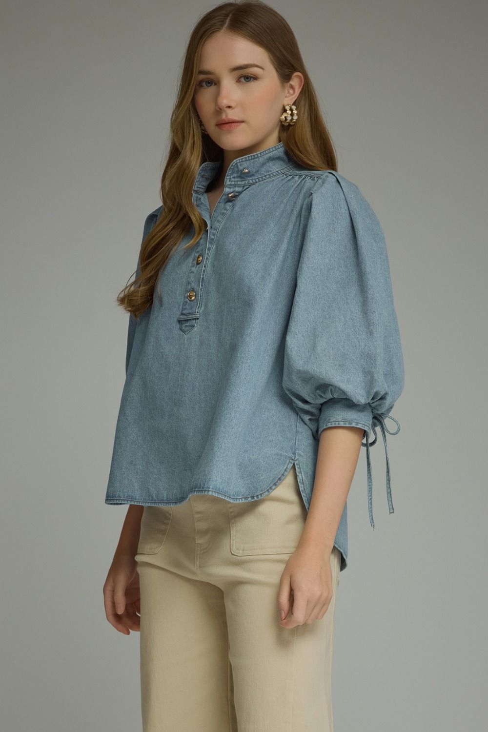 3/4 Puff Sleeve Denim