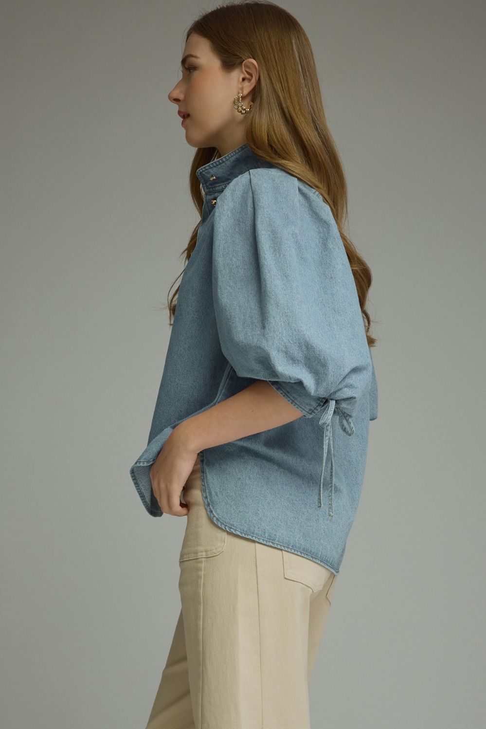 3/4 Puff Sleeve Denim