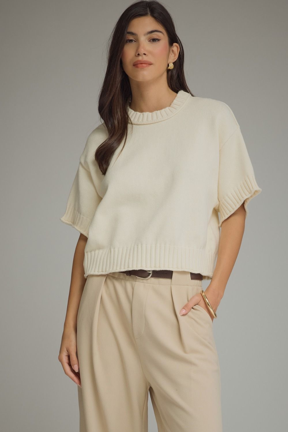 Cotton Detail Short Sweater