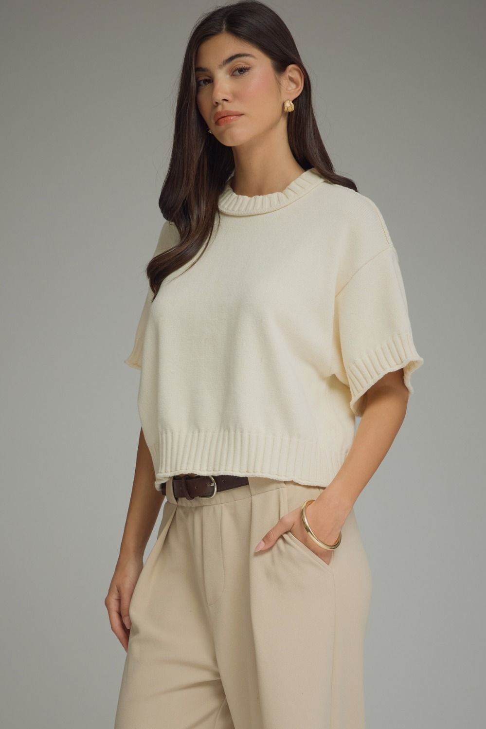Cotton Detail Short Sweater