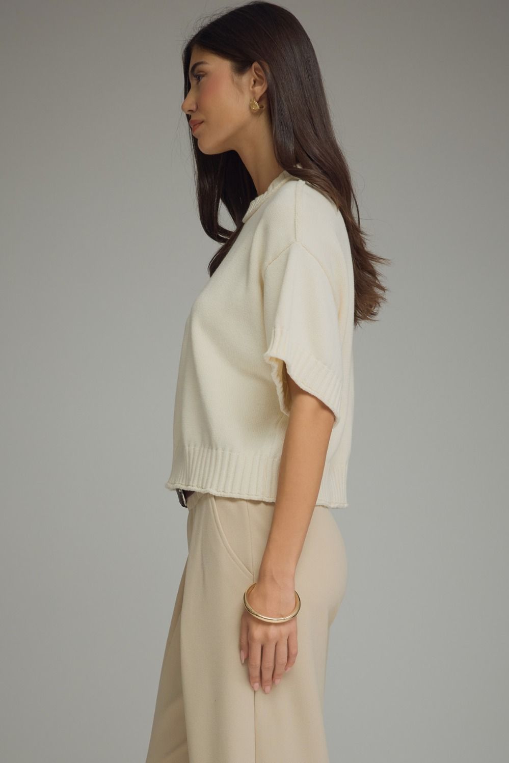 Cotton Detail Short Sweater