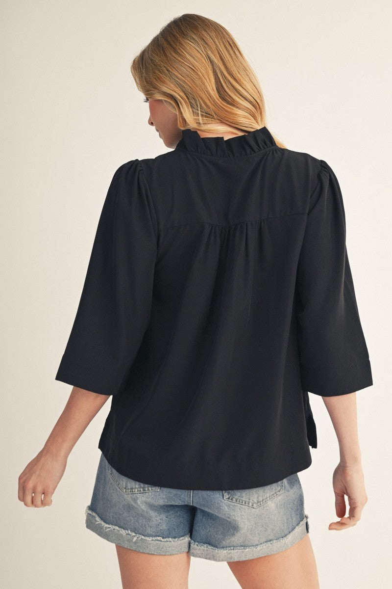 Ruffled Neck Crinkle Top