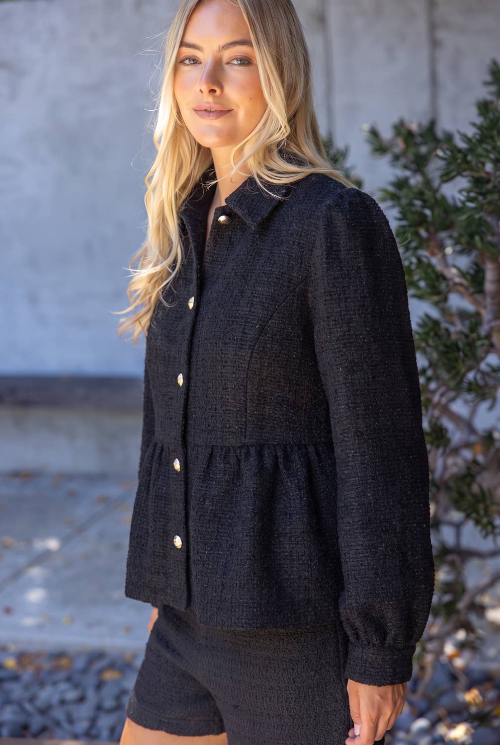 37120 Gold Button Tweed Peplum Jacket