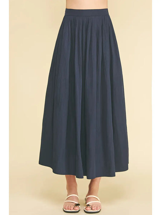 Pleated A-Line Midi Skirt