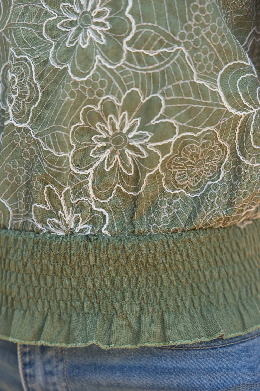Smocked Green Floral