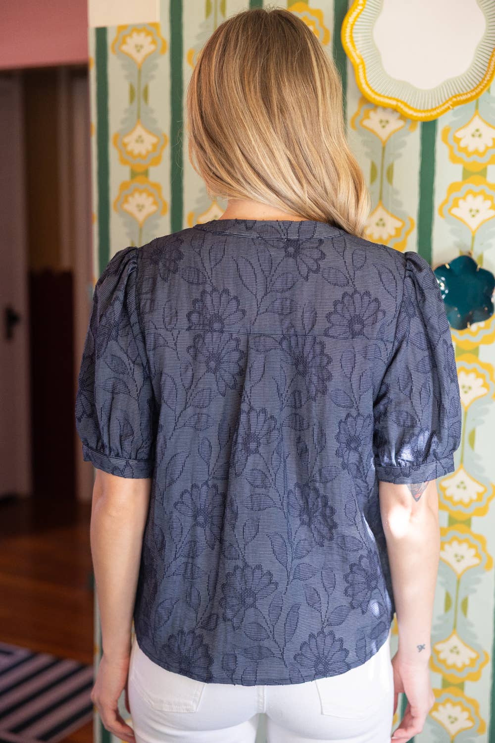 Cover Button Down Floral Textured Top