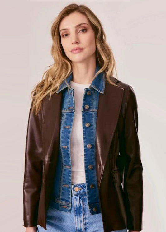 Leather Blazer with Detachable Denim