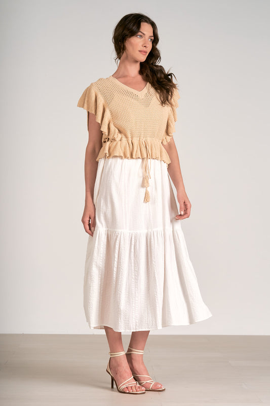 Elan Beige/White Maxi Dress