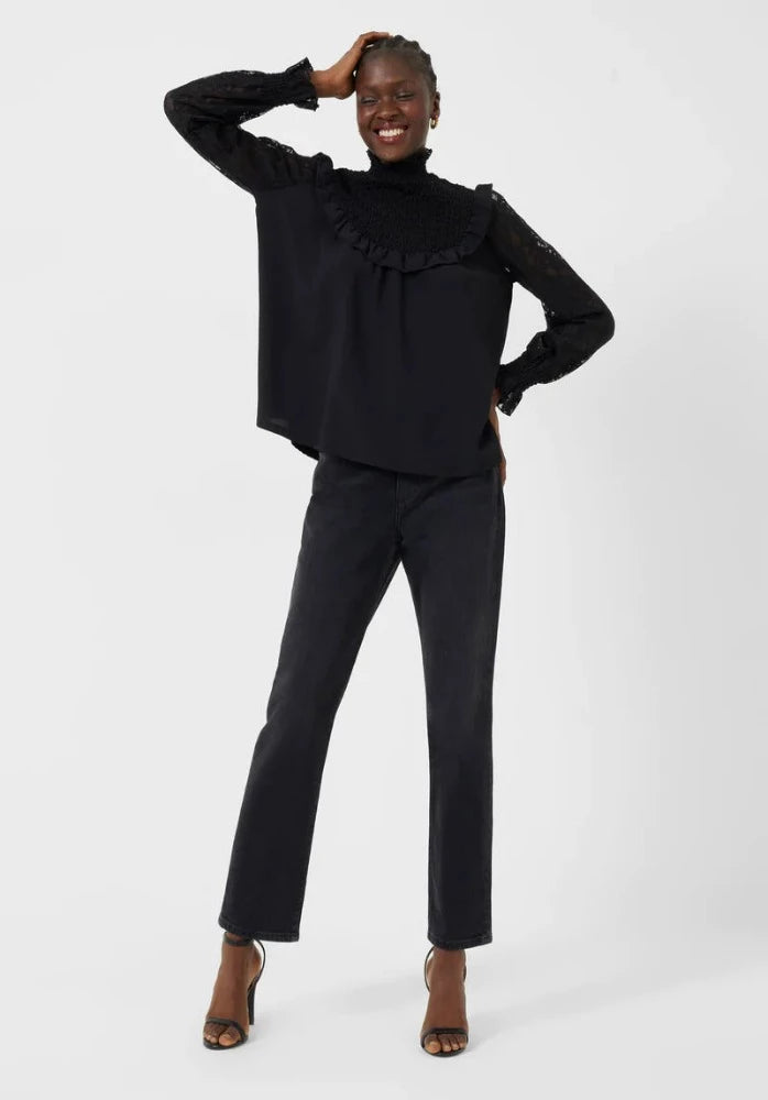 French Connection Black Crepe Light LS Blouse