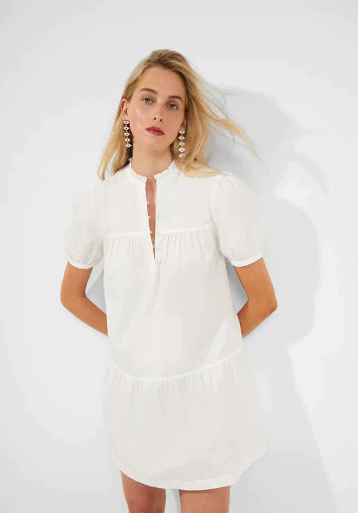 french connection poplin summer dress white front close up shop margos and co